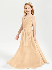 Long V-neck Junior Bridesmaid Dresses Peach