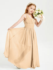 Long V-neck Junior Bridesmaid Dresses Peach