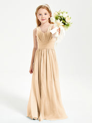 Long V-neck Junior Bridesmaid Dresses Peach