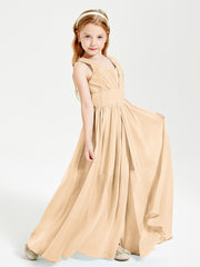 Long V-neck Junior Bridesmaid Dresses Peach