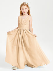 Long V-neck Junior Bridesmaid Dresses Peach