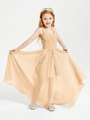 Long V-neck Junior Bridesmaid Dresses Peach