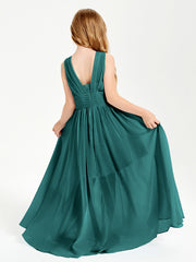 Long V-neck Junior Bridesmaid Dresses Peacock