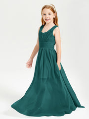 Long V-neck Junior Bridesmaid Dresses Peacock
