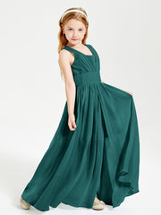 Long V-neck Junior Bridesmaid Dresses Peacock