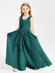 Long V-neck Junior Bridesmaid Dresses Peacock