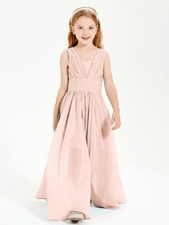 Long V-neck Junior Bridesmaid Dresses Pearl Pink