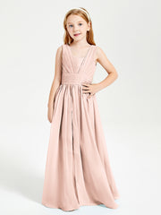 Long V-neck Junior Bridesmaid Dresses Pearl Pink