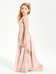 Long V-neck Junior Bridesmaid Dresses Pearl Pink