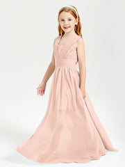 Long V-neck Junior Bridesmaid Dresses Pearl Pink