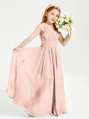 Long V-neck Junior Bridesmaid Dresses Pearl Pink