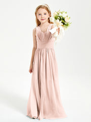 Long V-neck Junior Bridesmaid Dresses Pearl Pink