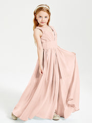 Long V-neck Junior Bridesmaid Dresses Pearl Pink