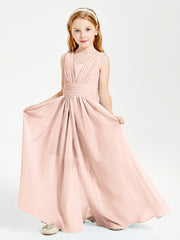 Long V-neck Junior Bridesmaid Dresses Pearl Pink