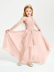 Long V-neck Junior Bridesmaid Dresses Pearl Pink