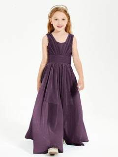 Long V-neck Junior Bridesmaid Dresses Plum