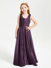 Long V-neck Junior Bridesmaid Dresses Plum