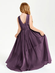 Long V-neck Junior Bridesmaid Dresses Plum