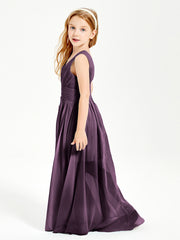 Long V-neck Junior Bridesmaid Dresses Plum