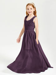 Long V-neck Junior Bridesmaid Dresses Plum