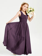 Long V-neck Junior Bridesmaid Dresses Plum