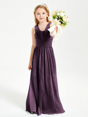 Long V-neck Junior Bridesmaid Dresses Plum