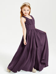 Long V-neck Junior Bridesmaid Dresses Plum