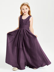 Long V-neck Junior Bridesmaid Dresses Plum