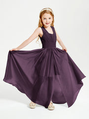 Long V-neck Junior Bridesmaid Dresses Plum
