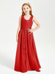 Long V-neck Junior Bridesmaid Dresses Red