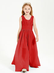 Long V-neck Junior Bridesmaid Dresses Red