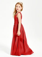 Long V-neck Junior Bridesmaid Dresses Red