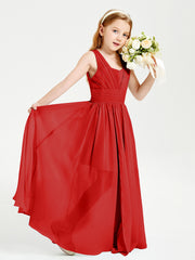 Long V-neck Junior Bridesmaid Dresses Red