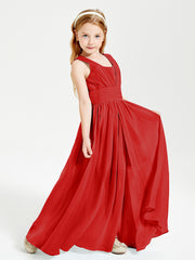 Long V-neck Junior Bridesmaid Dresses Red