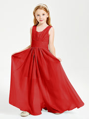 Long V-neck Junior Bridesmaid Dresses Red