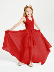 Long V-neck Junior Bridesmaid Dresses Red