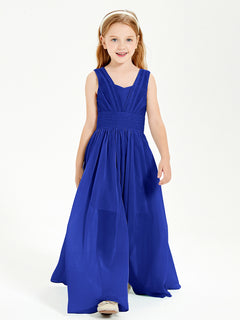 Long V-neck Junior Bridesmaid Dresses Royal Blue