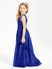 Long V-neck Junior Bridesmaid Dresses Royal Blue