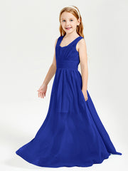 Long V-neck Junior Bridesmaid Dresses Royal Blue