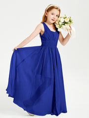 Long V-neck Junior Bridesmaid Dresses Royal Blue