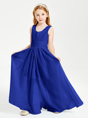 Long V-neck Junior Bridesmaid Dresses Royal Blue