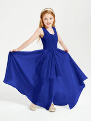 Long V-neck Junior Bridesmaid Dresses Royal Blue