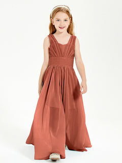 Long V-neck Junior Bridesmaid Dresses Rust