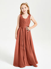 Long V-neck Junior Bridesmaid Dresses Rust