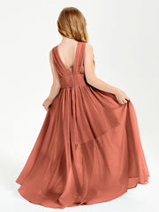 Long V-neck Junior Bridesmaid Dresses Rust