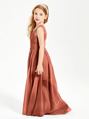 Long V-neck Junior Bridesmaid Dresses Rust
