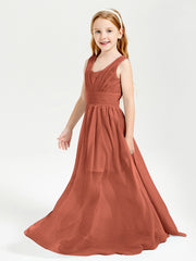 Long V-neck Junior Bridesmaid Dresses Rust