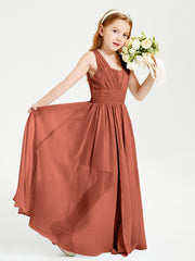 Long V-neck Junior Bridesmaid Dresses Rust
