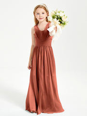 Long V-neck Junior Bridesmaid Dresses Rust