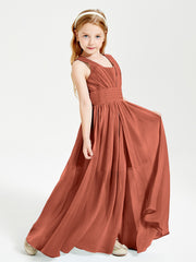 Long V-neck Junior Bridesmaid Dresses Rust